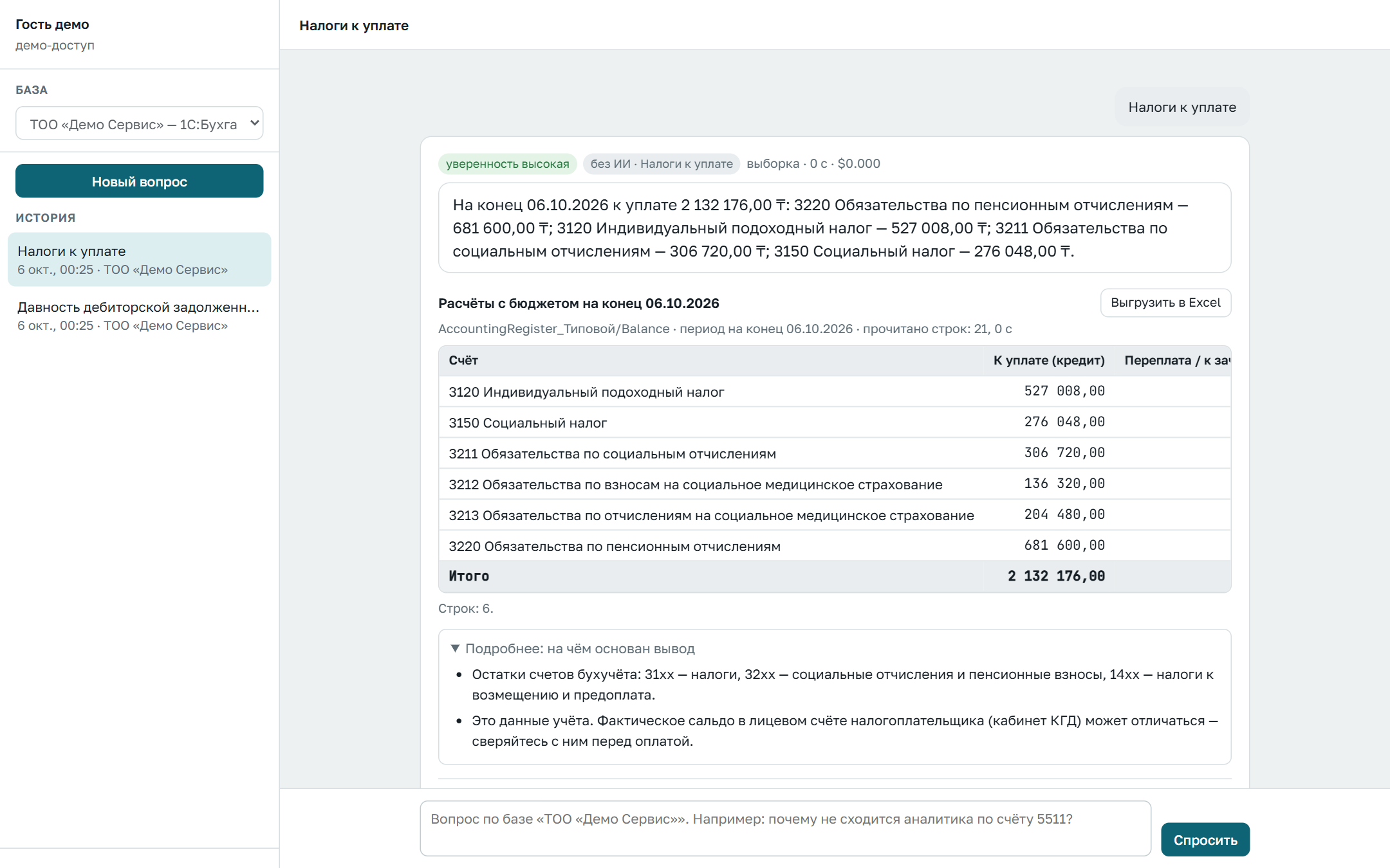 Ответ о налогах к уплате на текущую дату